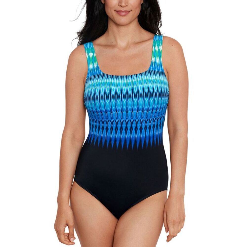 Shape Solver Sport Womens Pioneer Valley Scoop-Neck Swimsuit 14 Blue - NWT
